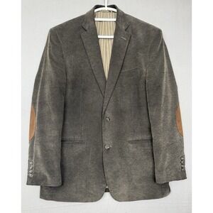 Chaps Gray Corduroy Sport Coat Blazer Mens 40R Elbow Patches Charcoal Preppy